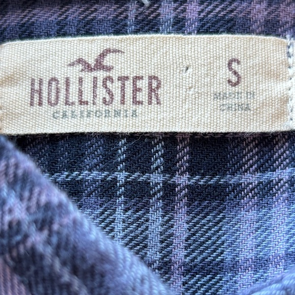 Hollister Purple Plaid Studded Flannel Casual Button-Down Shirt S Long Sleeve - Picture 3 of 8